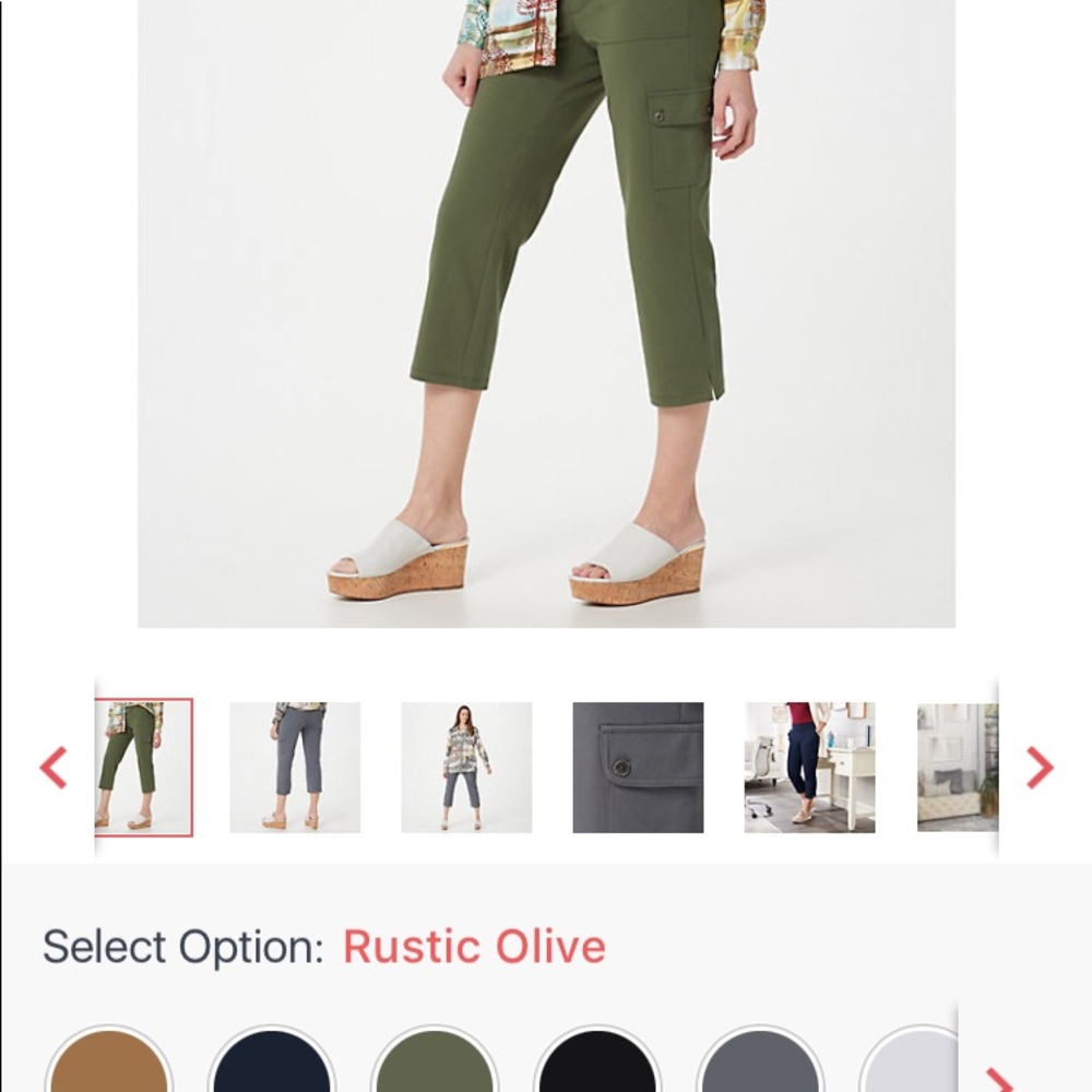 Susan Graver Pull On Premium Stretch Crop Pant Petite XL in Rustic Olive